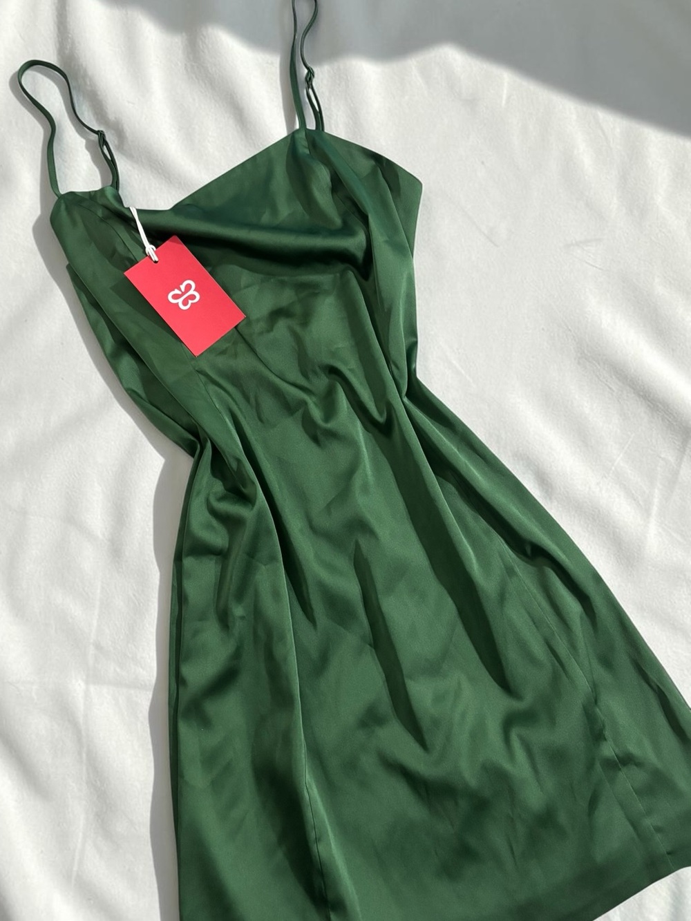 NWT Aritzia Sunday Best Shimmer Satin Slip Mini Dress Nori Green Size 12